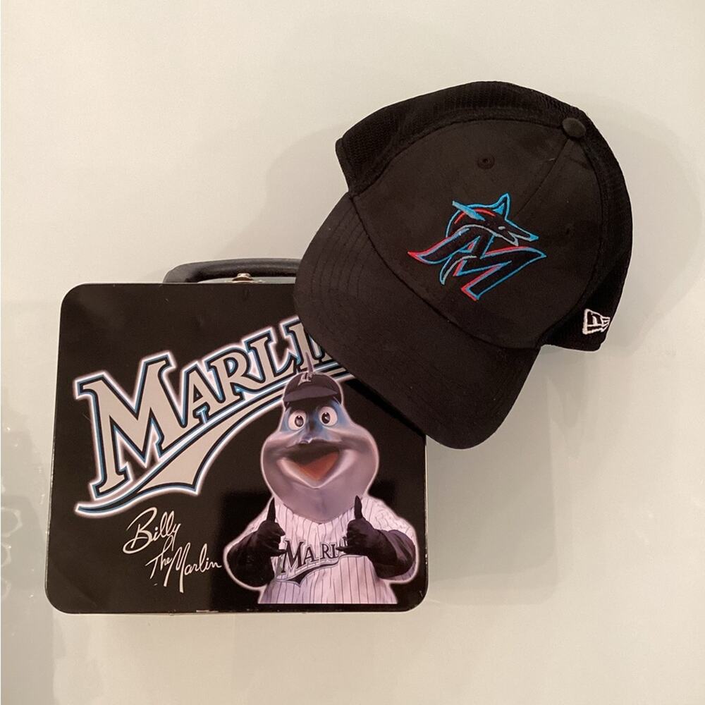 Youth Florida Marlins Baseball Cap & Lunch Box in Excellent Preowned Condition